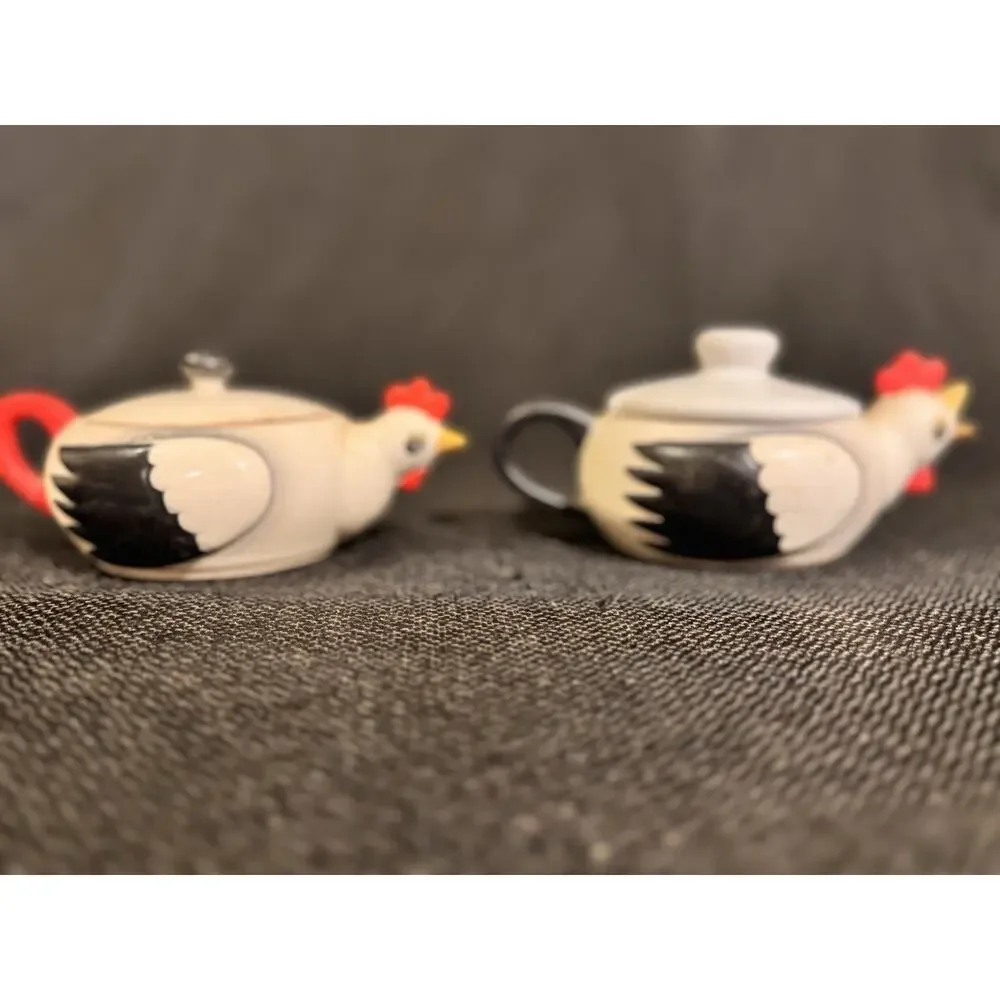 Vintage Coq Rouge Rooster Ceramic Creamer & Sugar Bowl Lidded MCM Kitchen Set